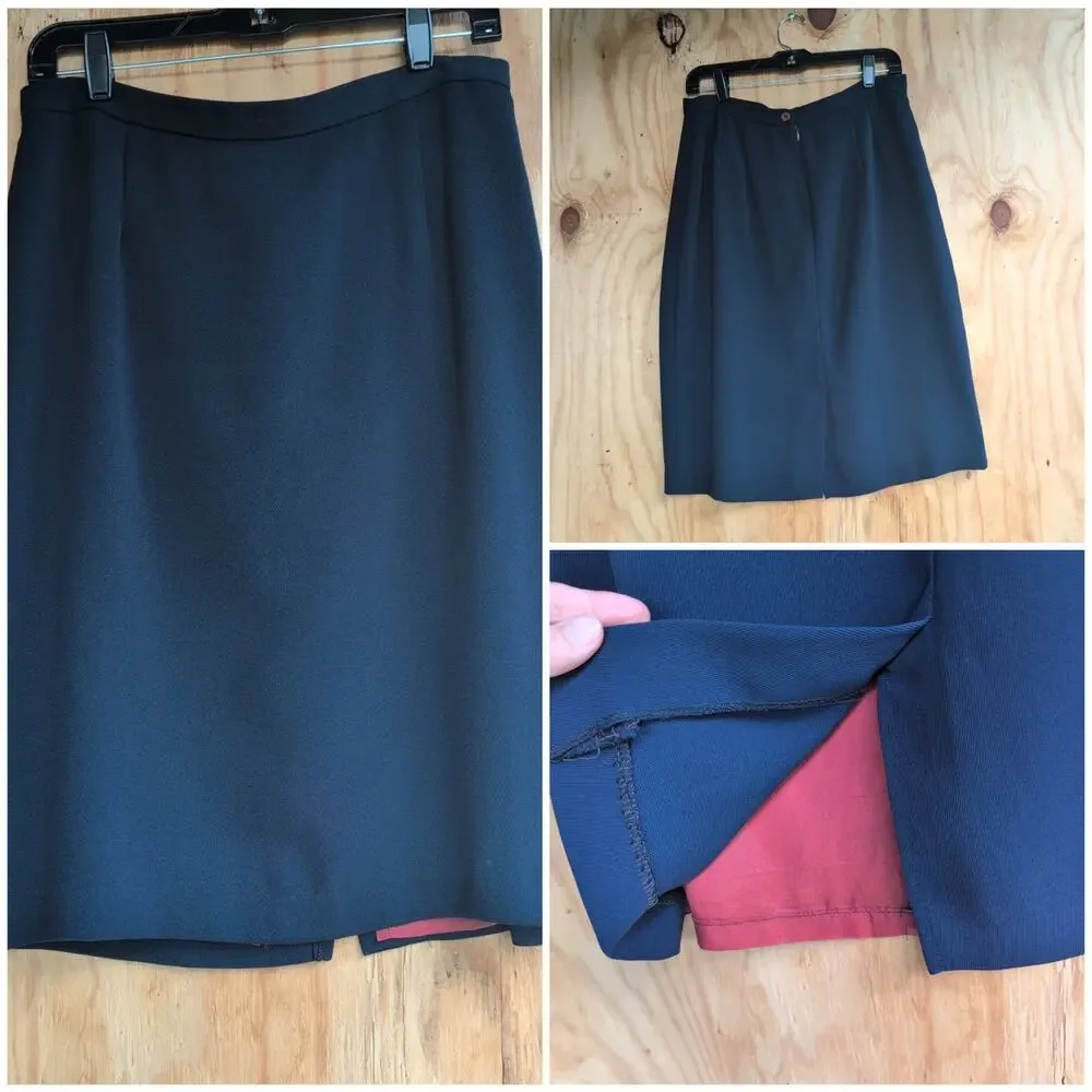 Vintage Montee Collection 3 Button Navy Skirt Suit Blazer Women's 12 (Fits 10)